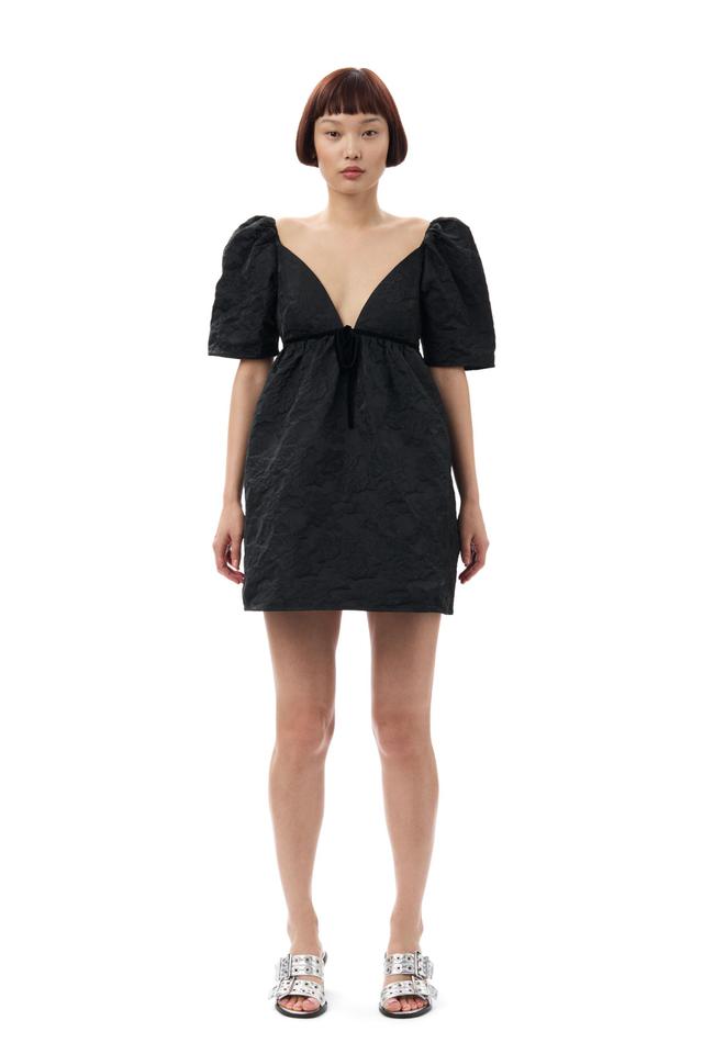 Black Botanical Jacquard Mini Dress Product Image