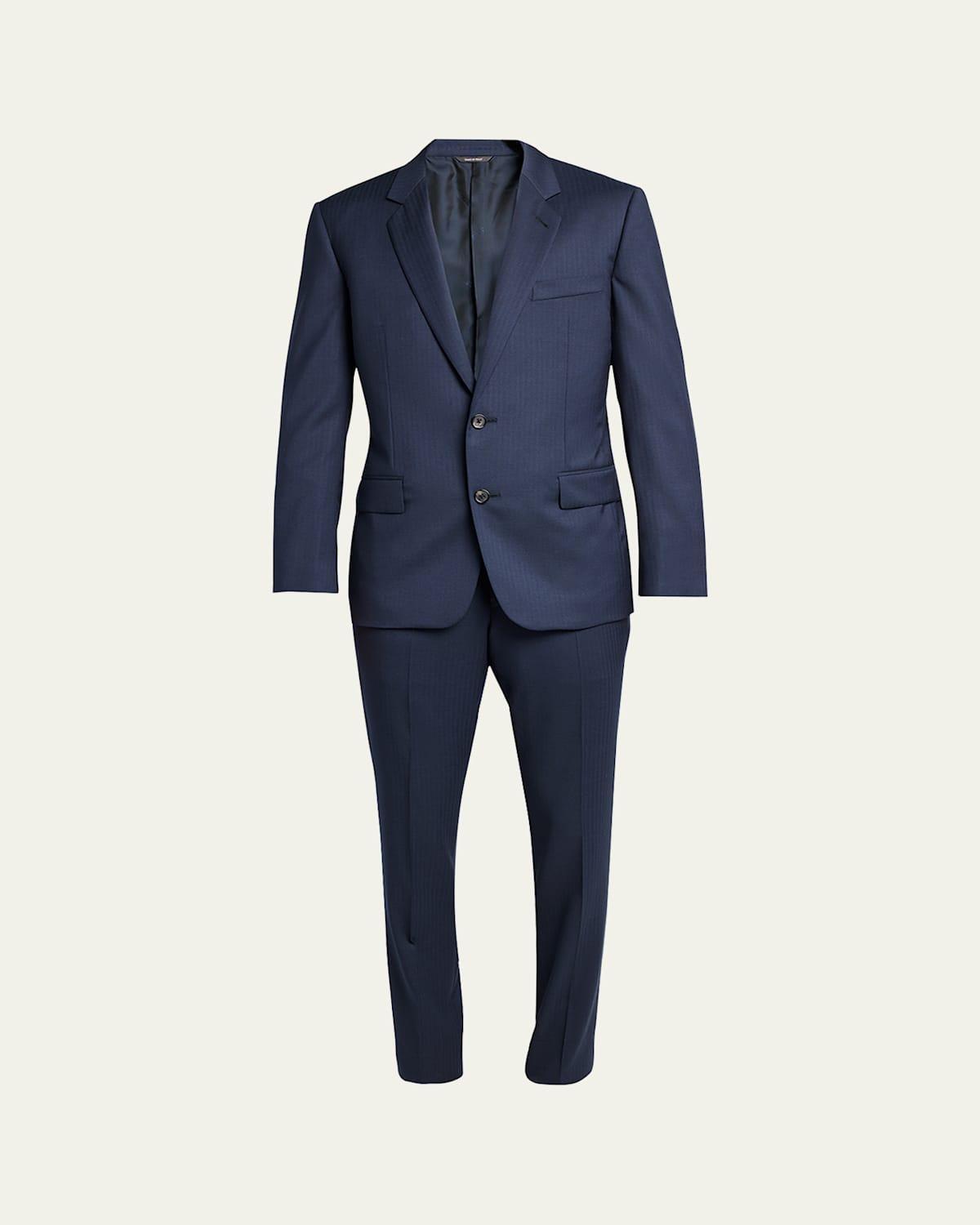 Mens Modern-Fit Wool Herringbone Suit Product Image