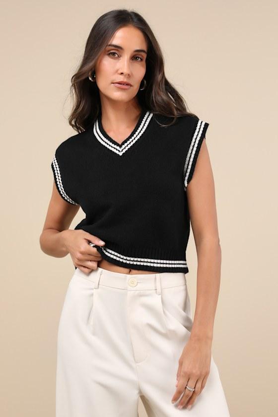 Kirby Black Cropped V-Neck Sweater Vest Product Image