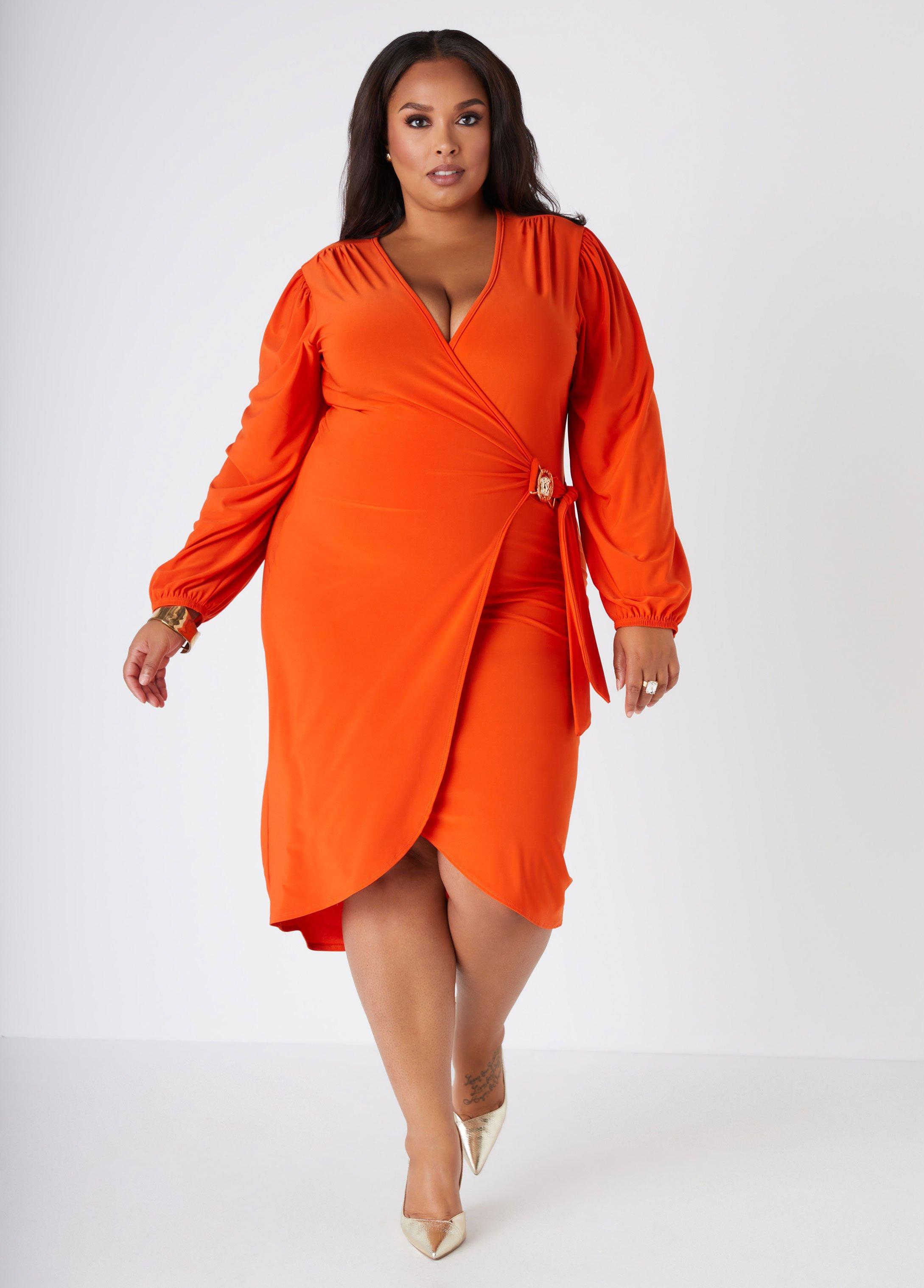 Plus Size Embellished Faux Wrap Dress Ashley Stewart Product Image