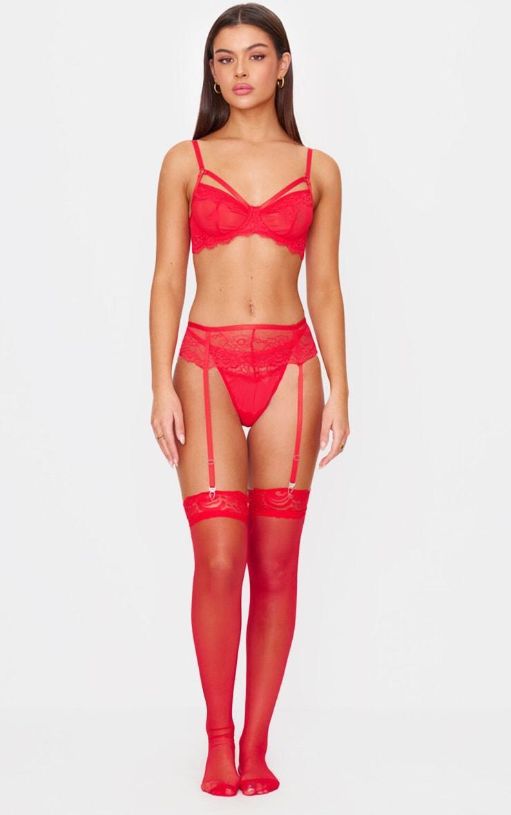 Red Lace 3 Piece Lingerie Set Product Image