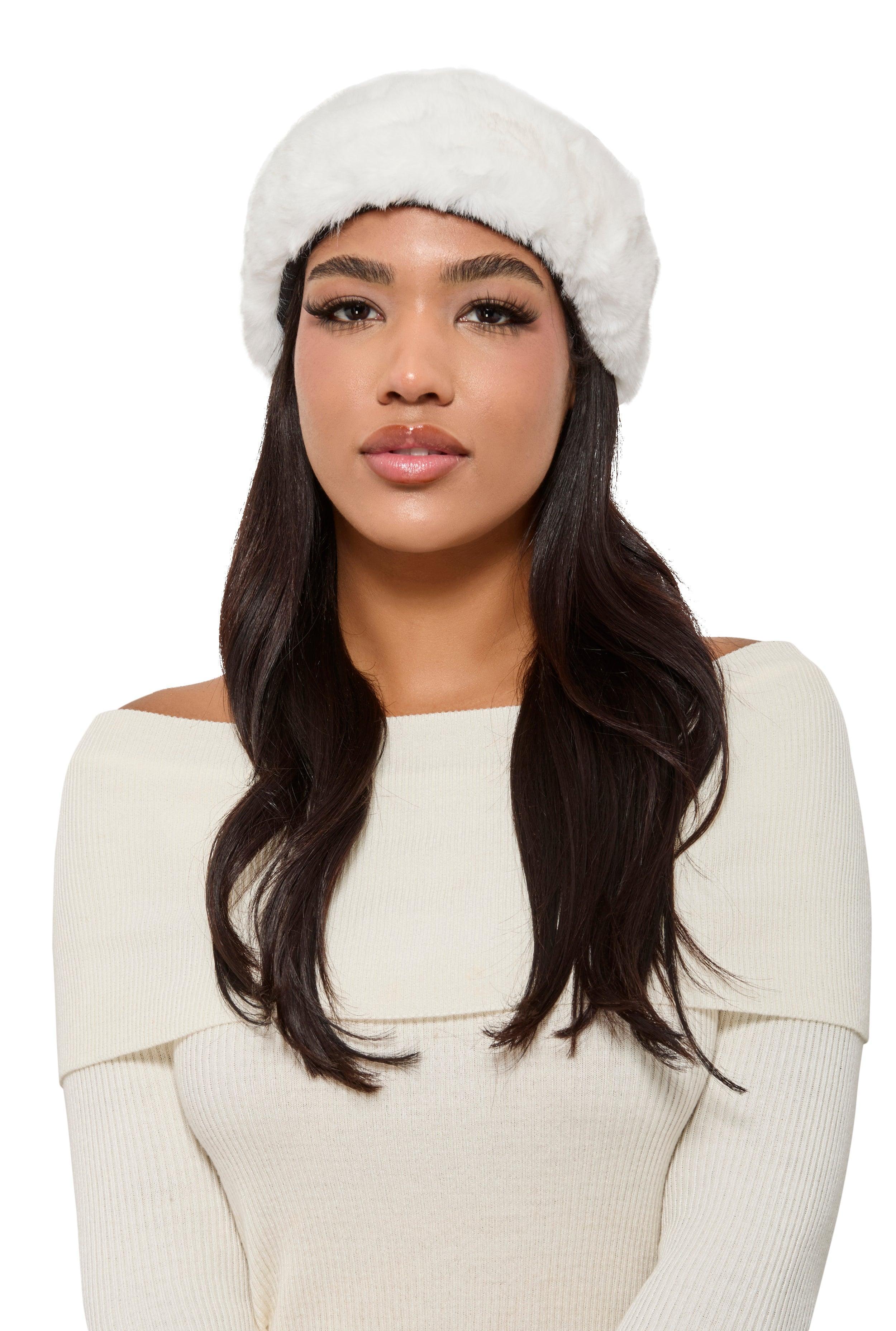 Womens Faux Fur Elastic Back Head Wrap Product Image