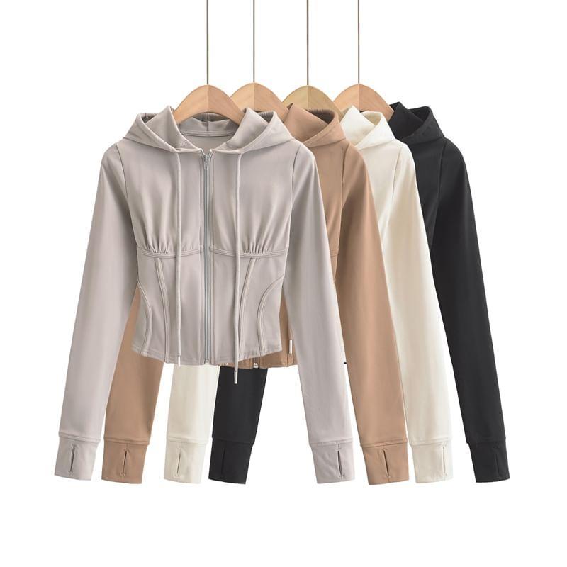 Plain Ruched Zip Hoodie Product Image