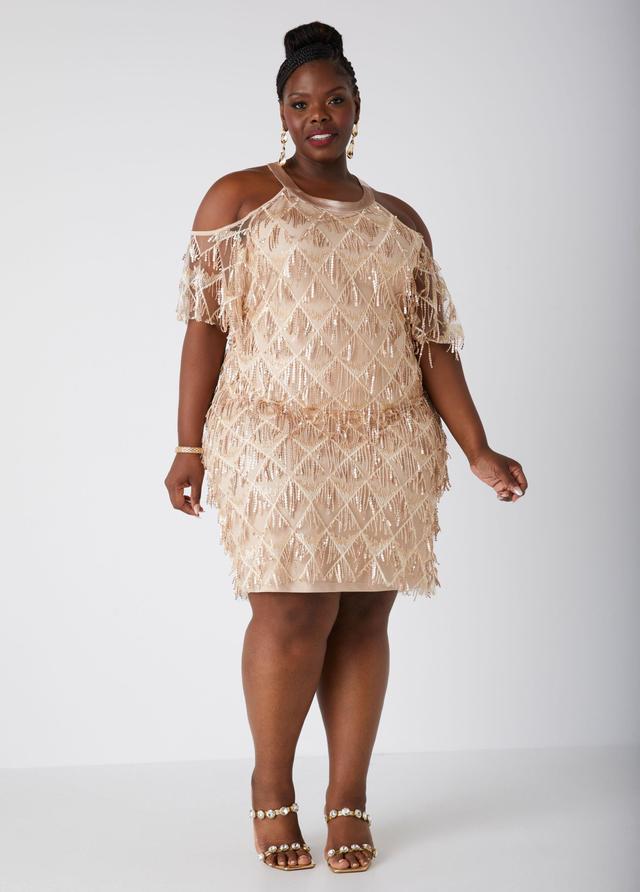 Plus Size Embellished Cold Shoulder Dress Ashley Stewart Product Image