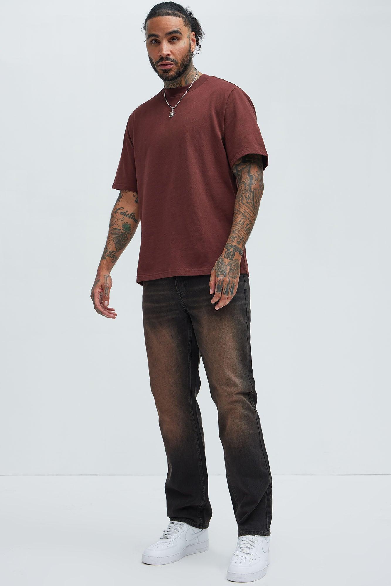 Oversized Heavyweight Short Sleeve Tee - Burgundy Product Image