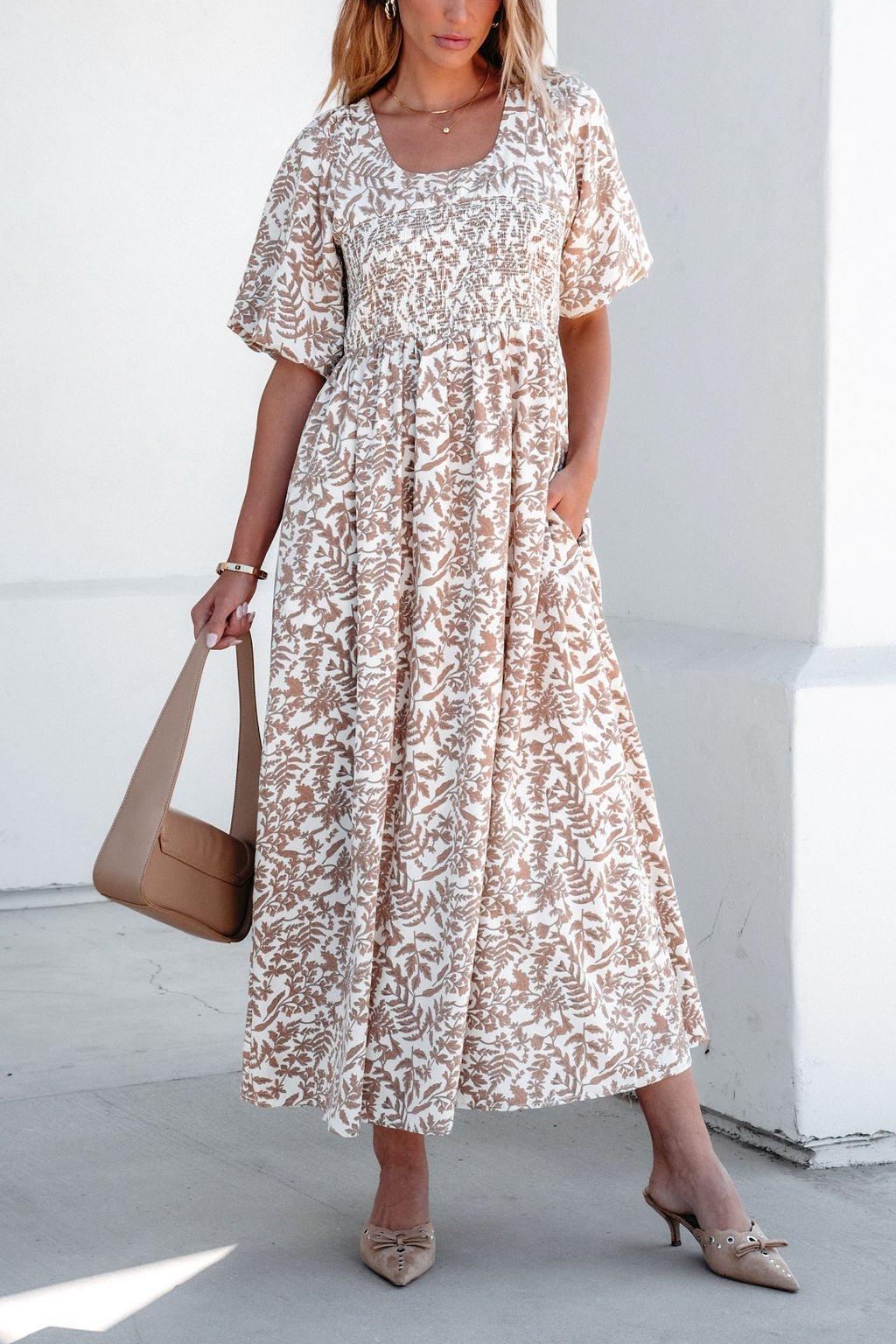 Cream Print Smocked Maxi Dress - FINAL SALE Product Image