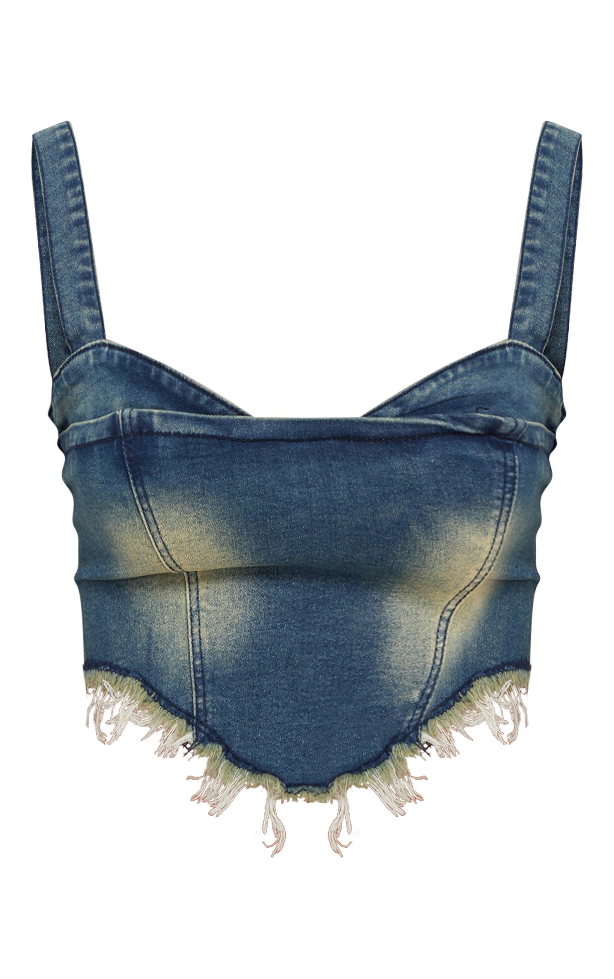 Shape Dark Blue Stretch Denim Fray Detail Corset Product Image