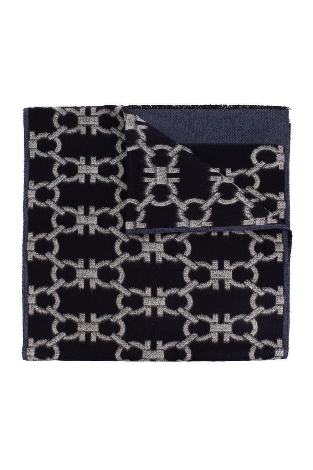 FERRAGAMO Blue And Grey Gancini Monogram Scarf Product Image