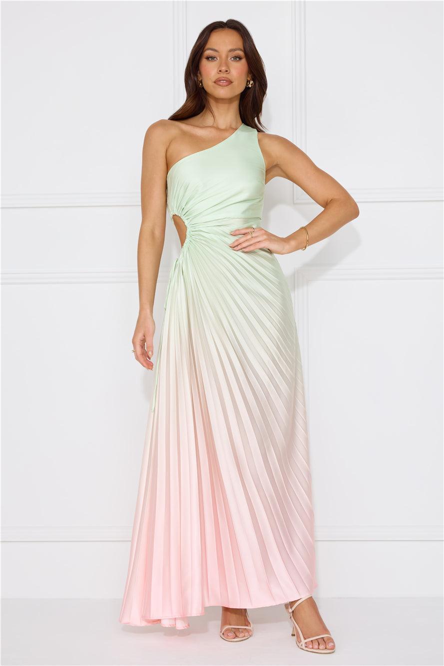 Matcha For You One Shoulder Satin Maxi Dress Green Product Image