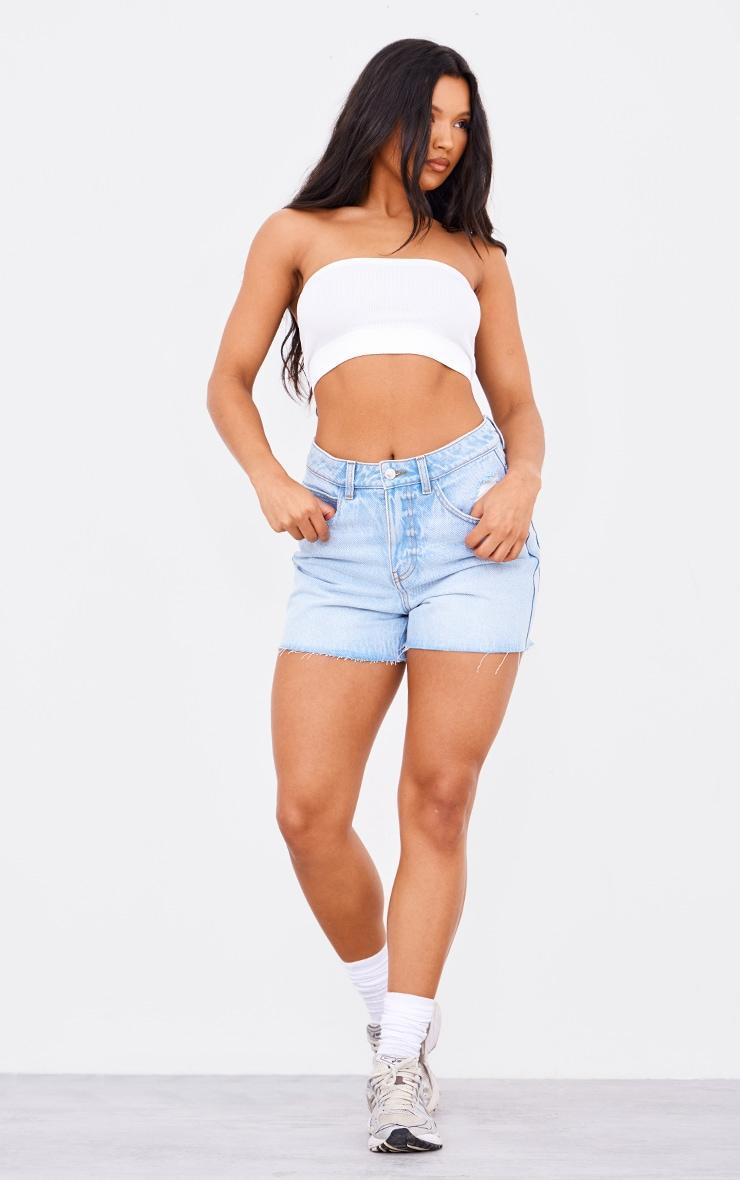 PRETTYLITTLETHING Light Blue Raw Hem Boyfriend Denim Shorts Product Image