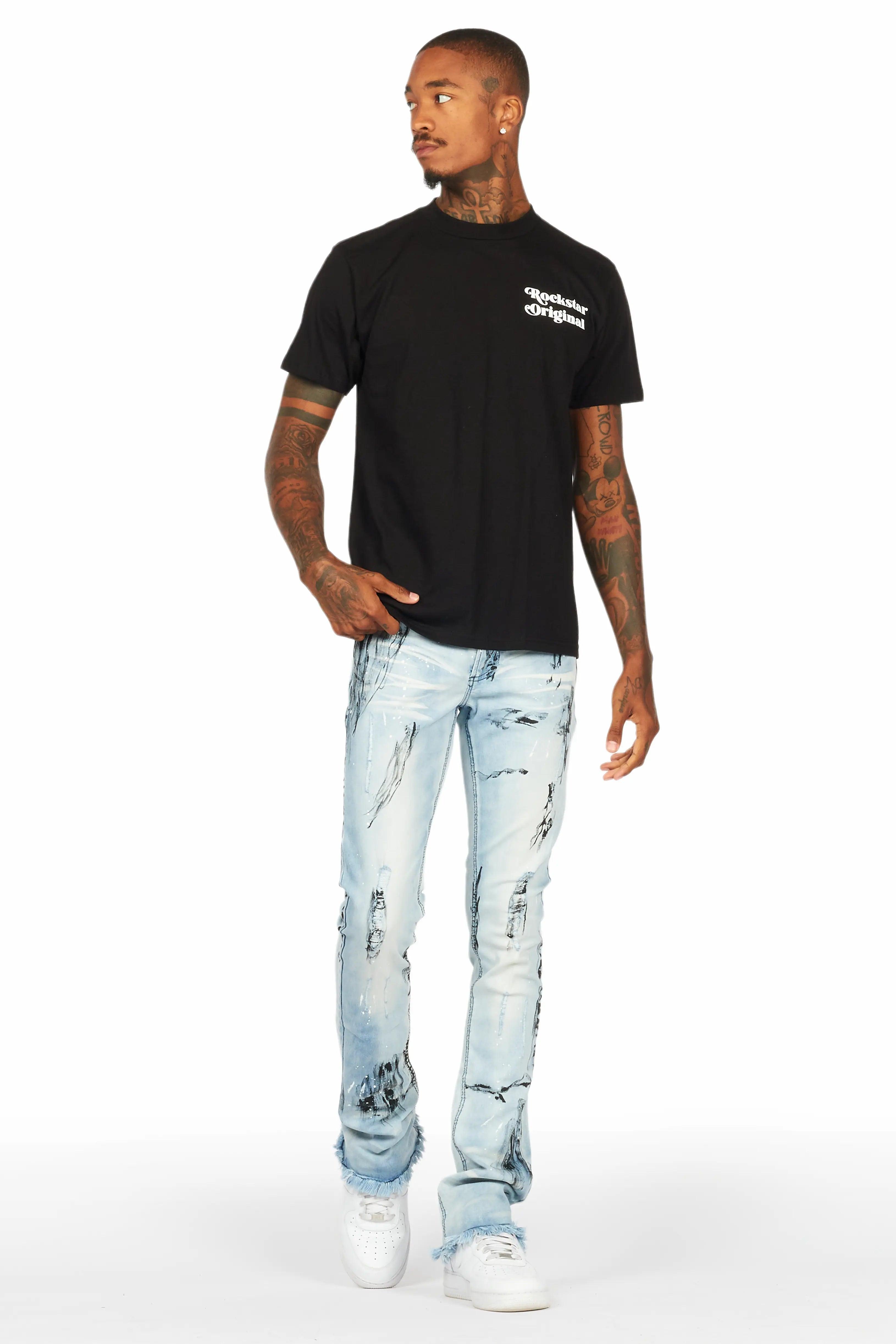 Diamo Black T-Shirt/Stacked Flare Jean Set Male Product Image