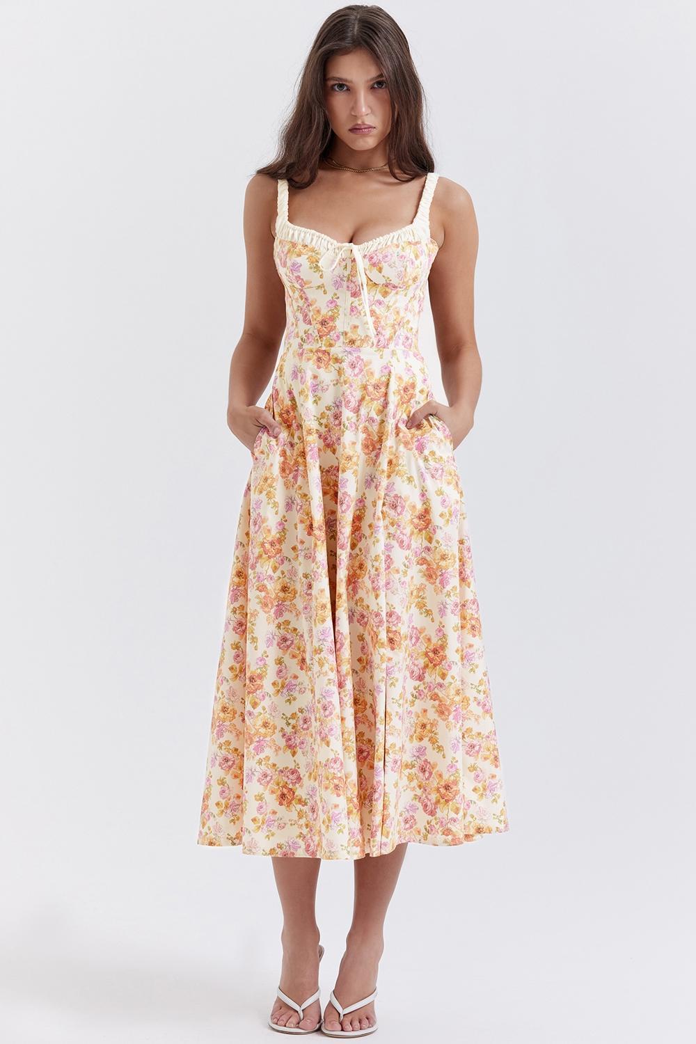 Sabrina Ivory Print Bustier Sundress Product Image