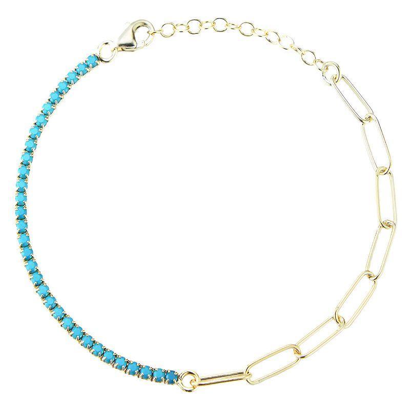 Sunkissed Sterling 14k Gold Over Silver Cubic Zirconia Tennis X Paperclip Bracelet, Womens Turquoise Product Image