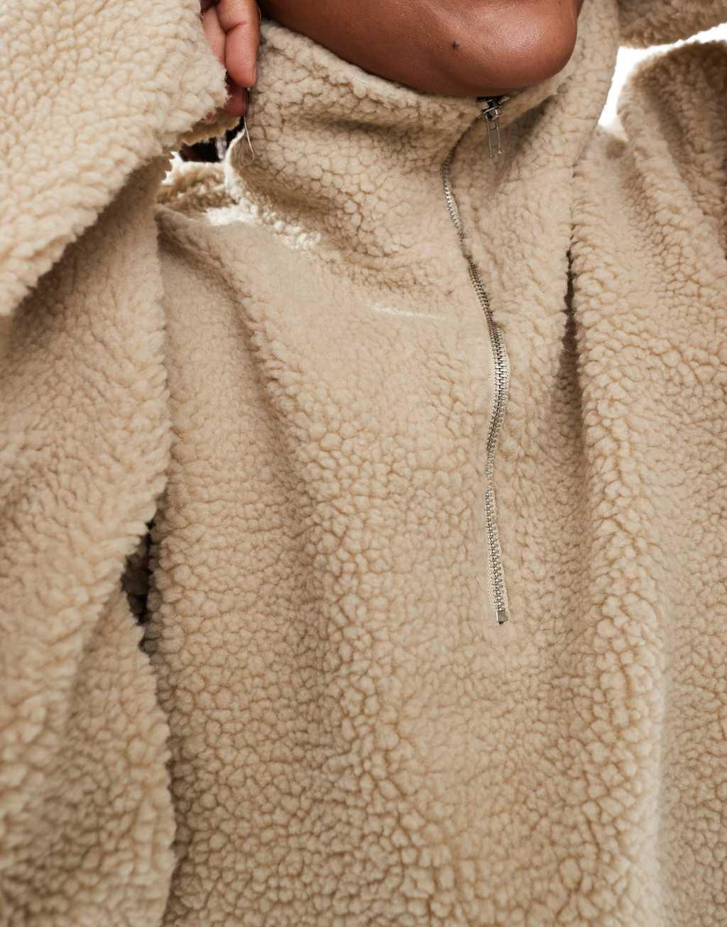 ASOS DESIGN Curve oversized half zip teddy fleece in neutral Product Image