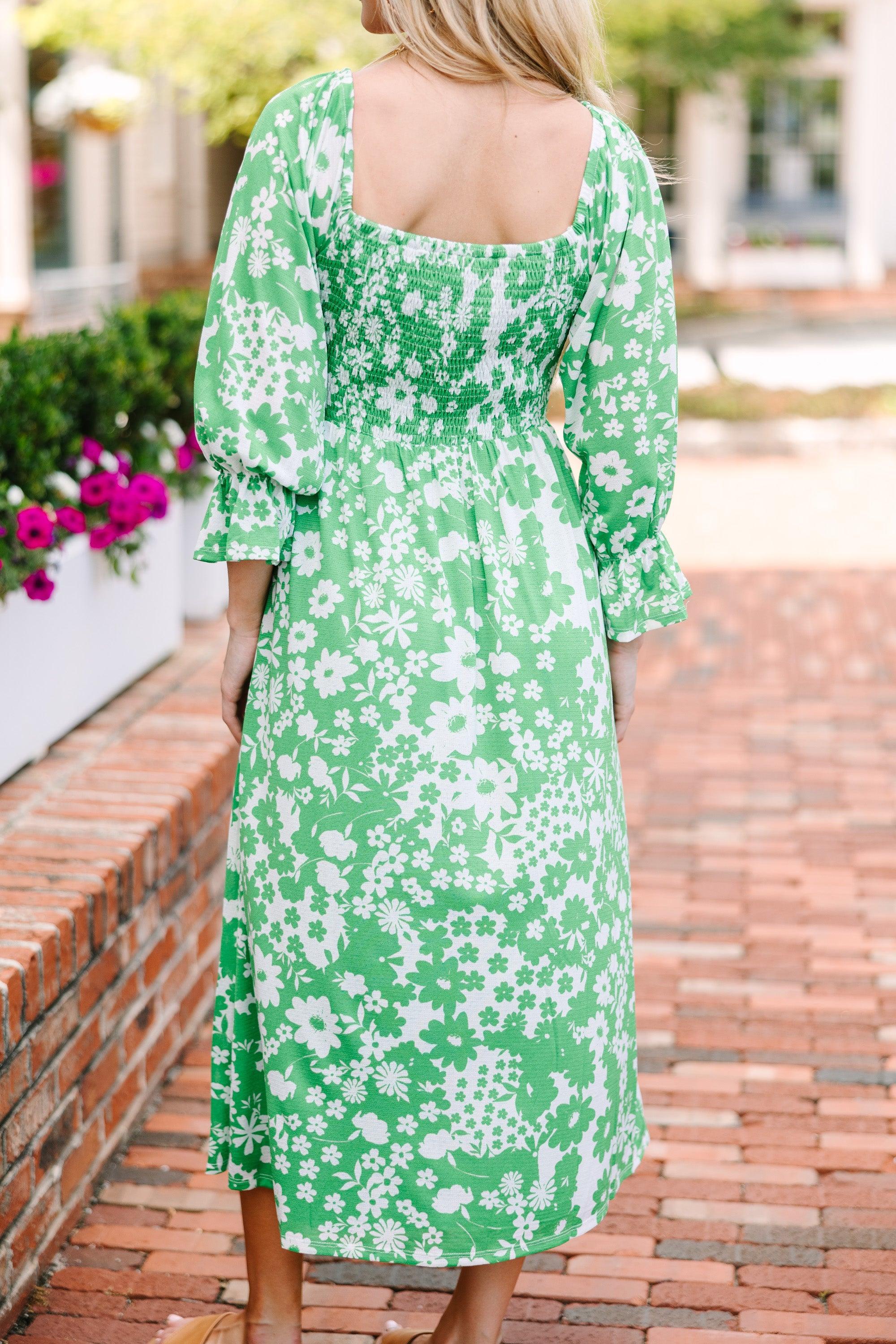 Feeling Bold Kelly Green Floral Midi Dress Female Product Image