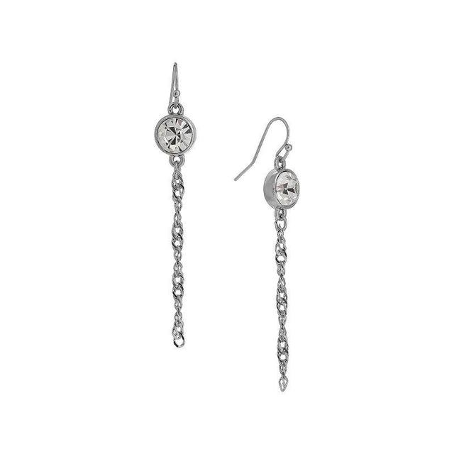 1928 Silver Tone Crystal Chain Drop Earrings, Womens, Blue Product Image