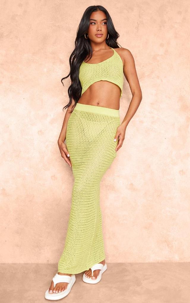 Light Lime Crochet Plain Knit Maxi Skirt Product Image