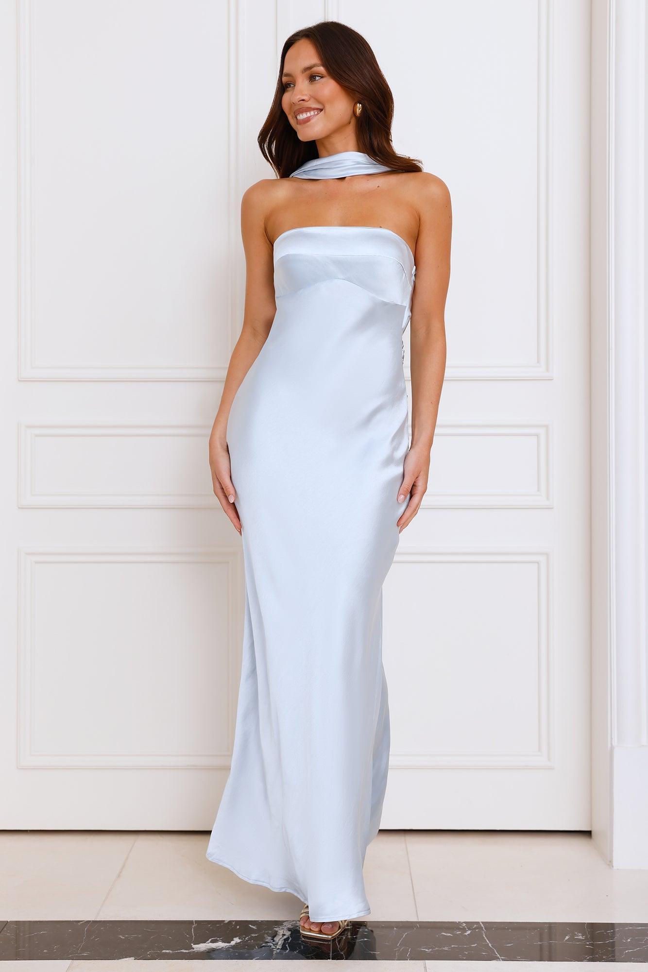 Precious Pearl Satin Maxi Dress Blue Product Image