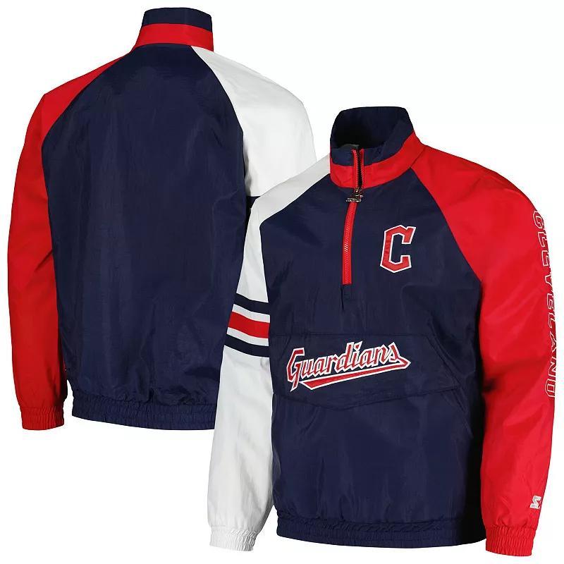 Mens Starter Navy/Red Cleveland Guardians Elite Raglan Half-Zip Jacket Grd Blue Product Image