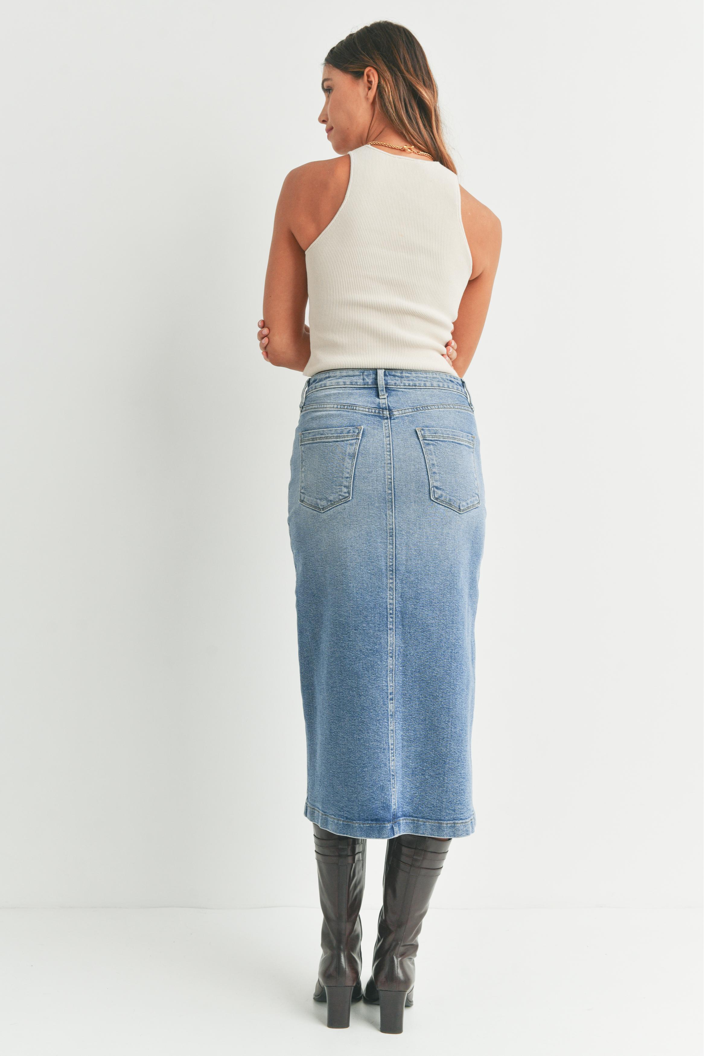 Front Slit Denim Midi Skirt Product Image