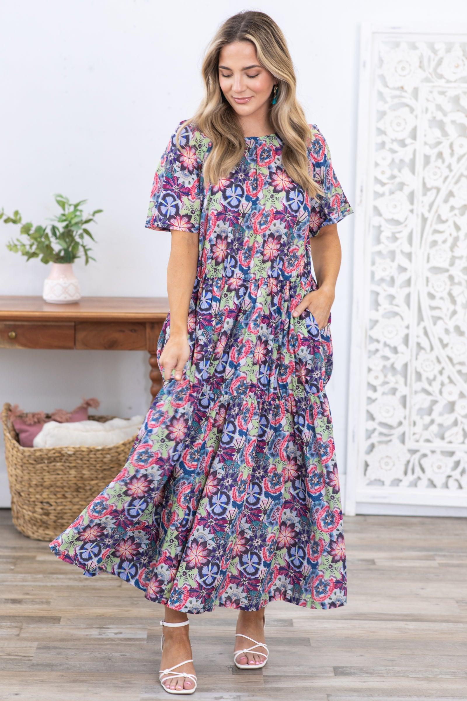 Green Floral Print Cotton Maxi Dress Product Image