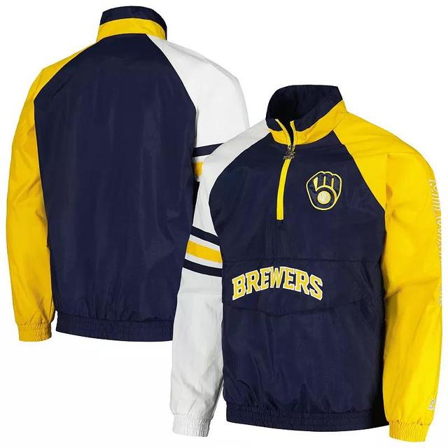 Mens Starter /Gold Milwaukee Brewers Elite Raglan Half-Zip Jacket Blue Product Image