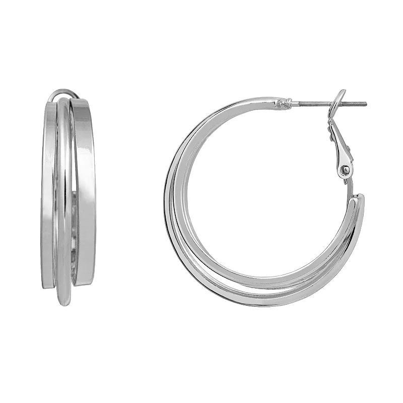 LC Lauren Conrad Silver Tone Smooth Triple Hoop Nickel Free Earrings, Womens Product Image