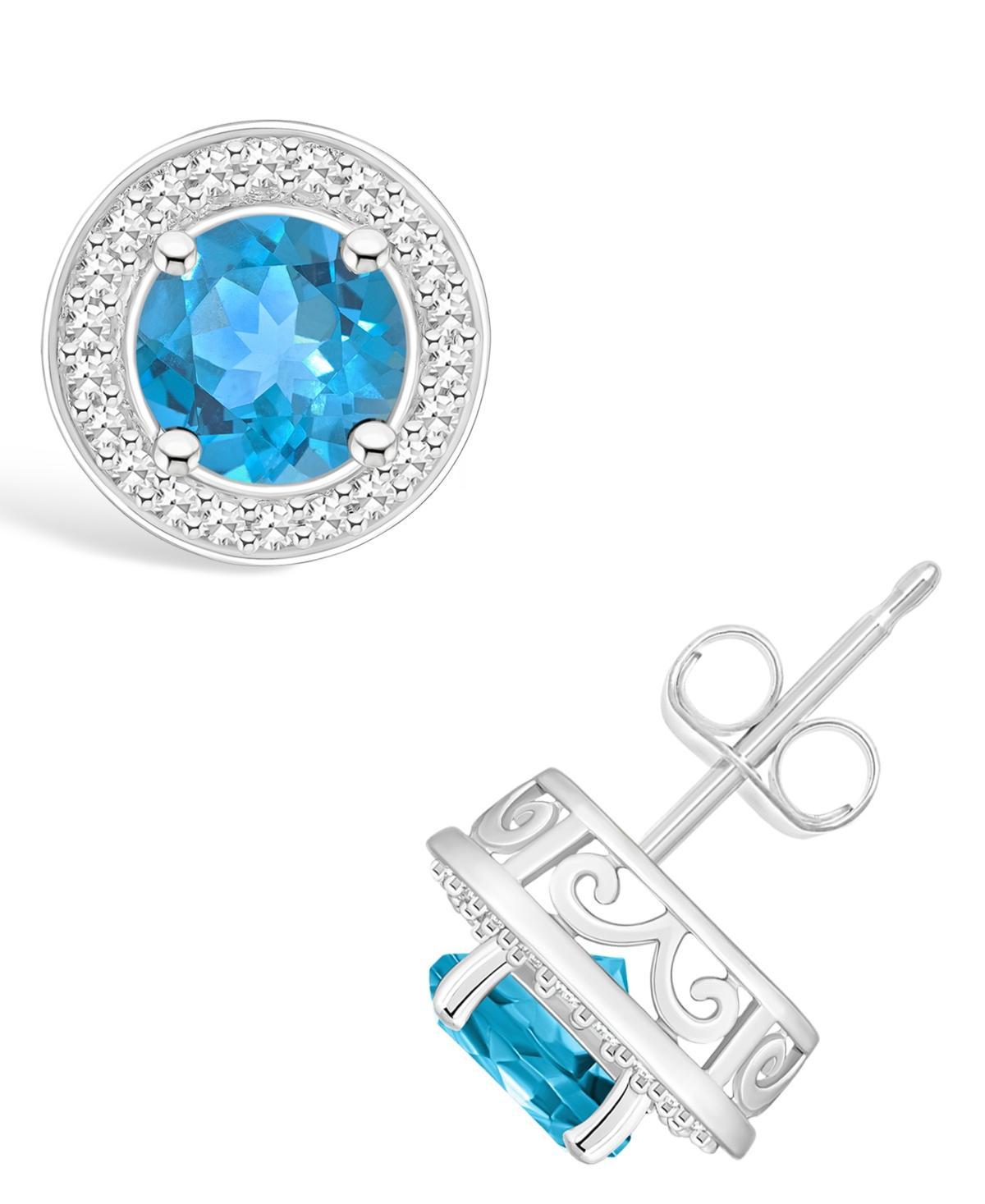 Macys Blue Topaz (2-1/3 ct. t.w.) and Diamond (1/5 ct. t.w.) Halo Studs in Sterling Silver Product Image