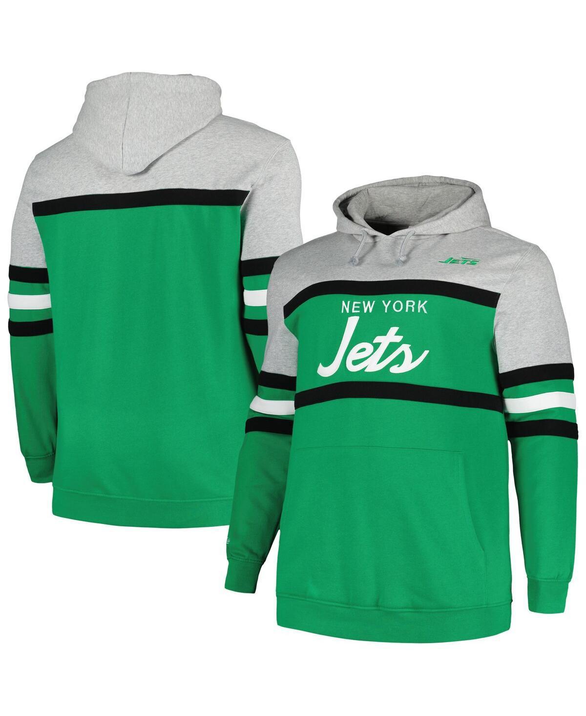 Mens Mitchell & Ness Heather Gray/Kelly Green New York Jets Big & Tall Head Coach Pullover Hoodie Product Image