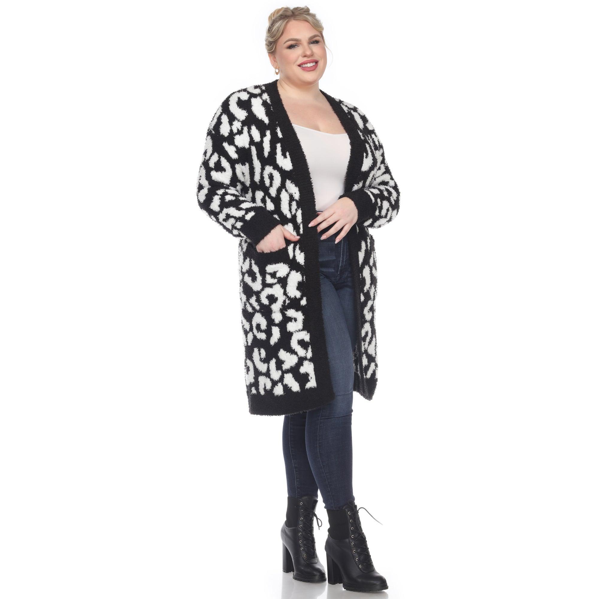 Leopard Print Open Front Sherpa Coat - Plus Product Image