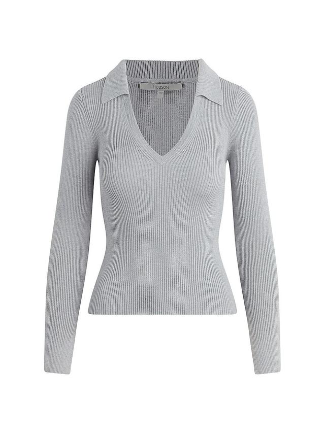 Womens Organic Cotton-Blend Ribbed V-Neck Sweater Product Image