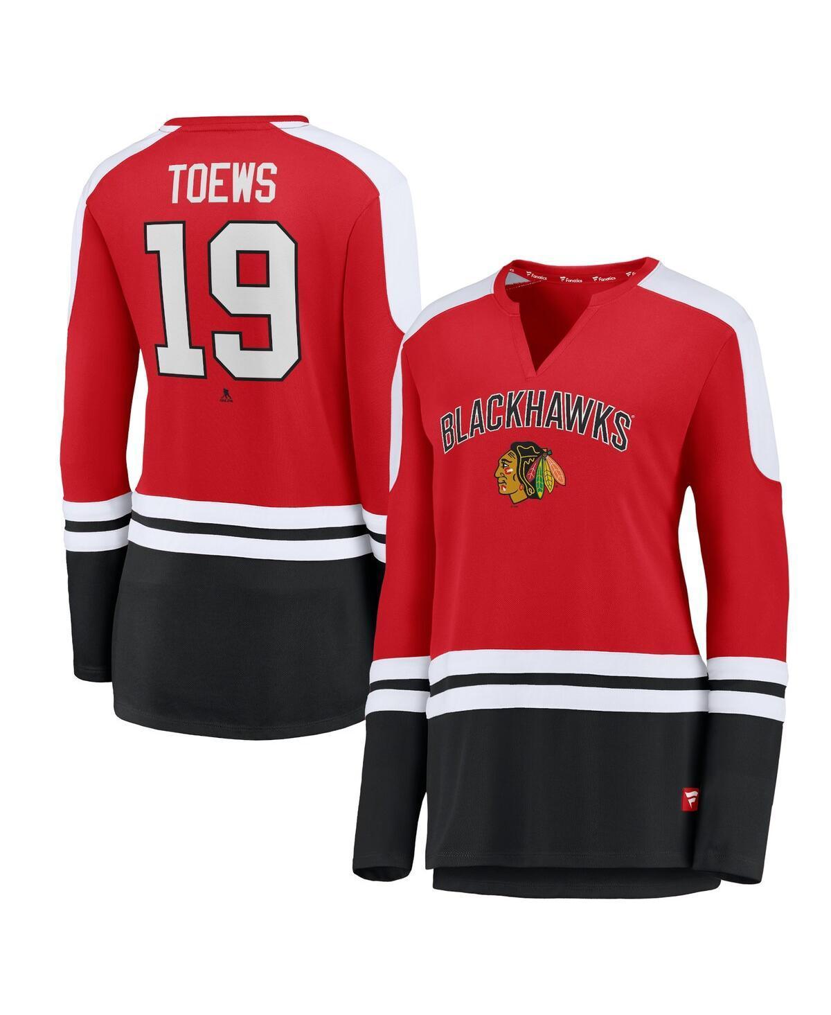 Womens Fanatics Jonathan Toews Red and Black Chicago Blackhawks Power Player Long Sleeve Notch Neck T-shirt - Red Product Image