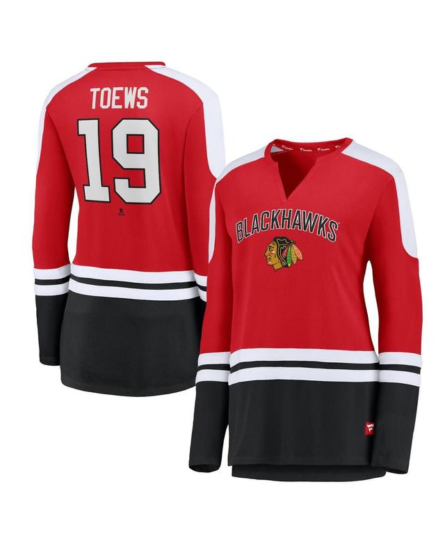 Womens Fanatics Branded Jonathan Toews /Black Chicago Blackhawks Power Player Long Sleeve Notch Neck T-Shirt Product Image