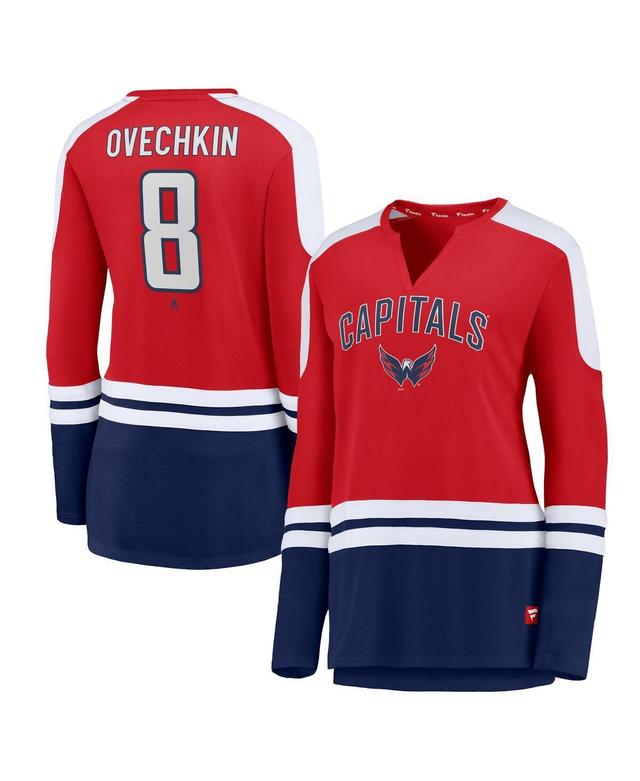 Womens Fanatics Alexander Ovechkin Red and Navy Washington Capitals Power Player Long Sleeve Notch Neck T-shirt - Red Product Image