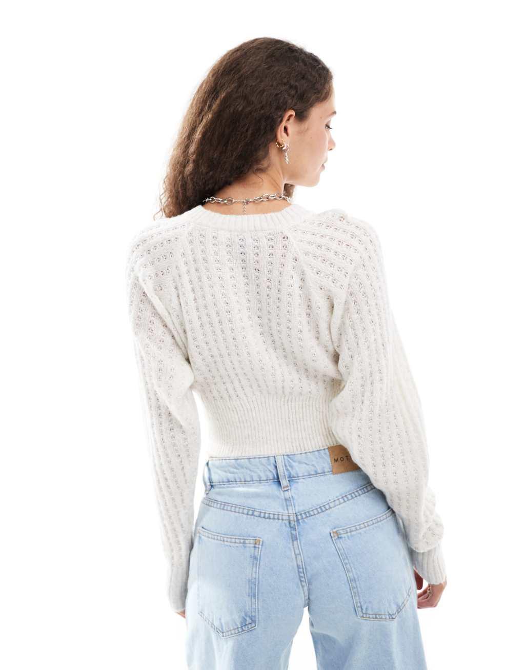 COLLUSION knit button up cropped cardi in cream Product Image