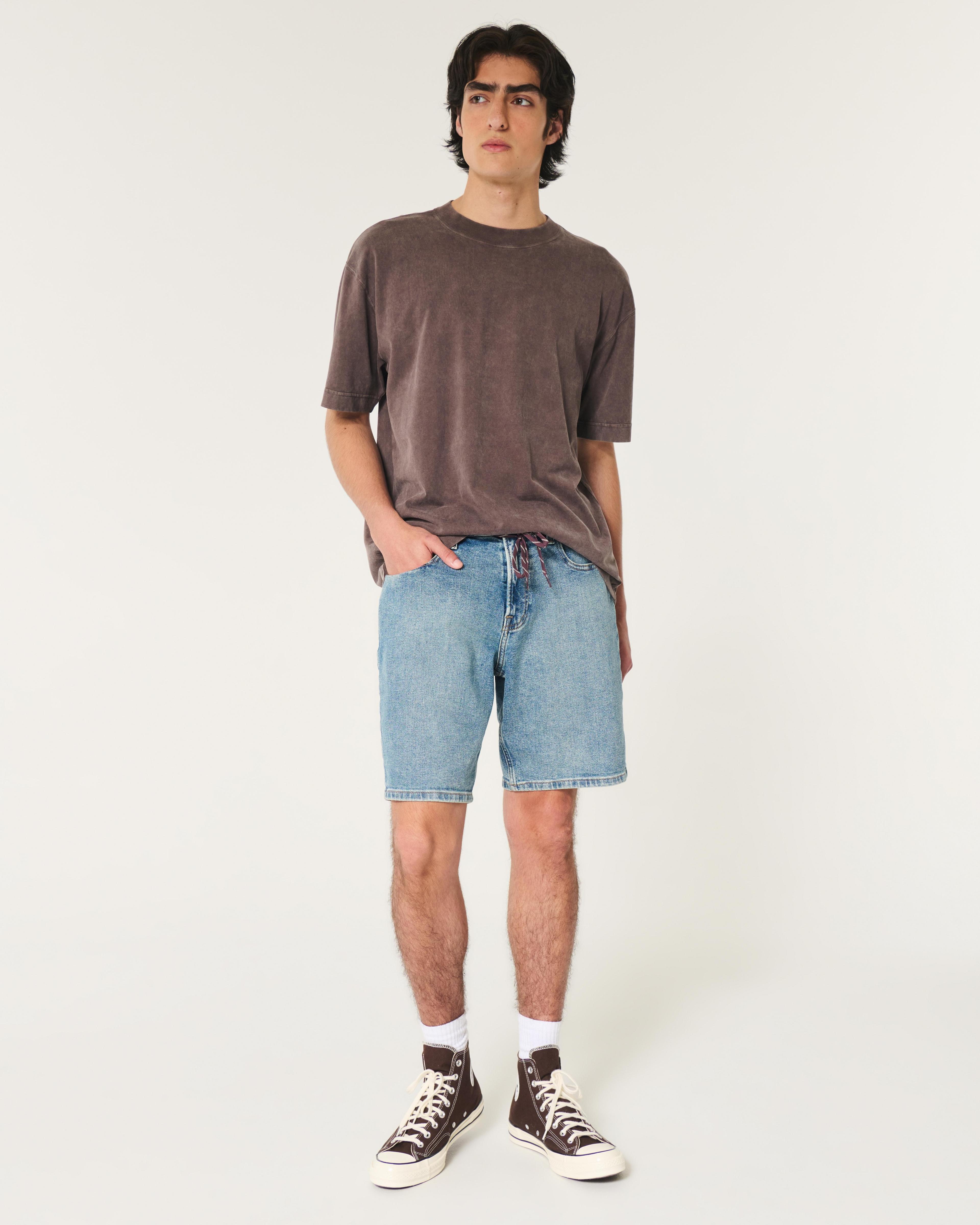 Ripped Medium Wash Loose Denim Shorts 9" Product Image