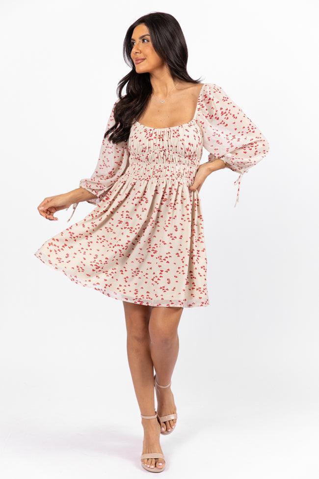 Unconditional Love Ivory Heart Print Mini Dress Product Image