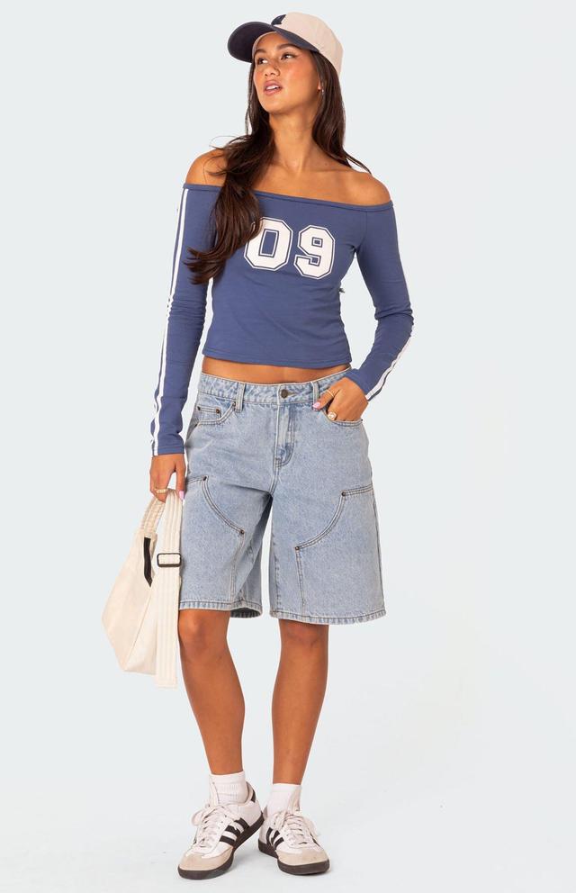 Edikted Women's Jacqui Low Rise Denim Bermuda Shorts Product Image