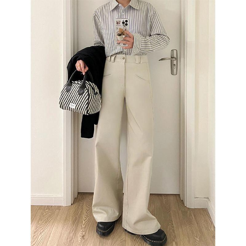 High Rise Plain Wide Leg Pants Product Image