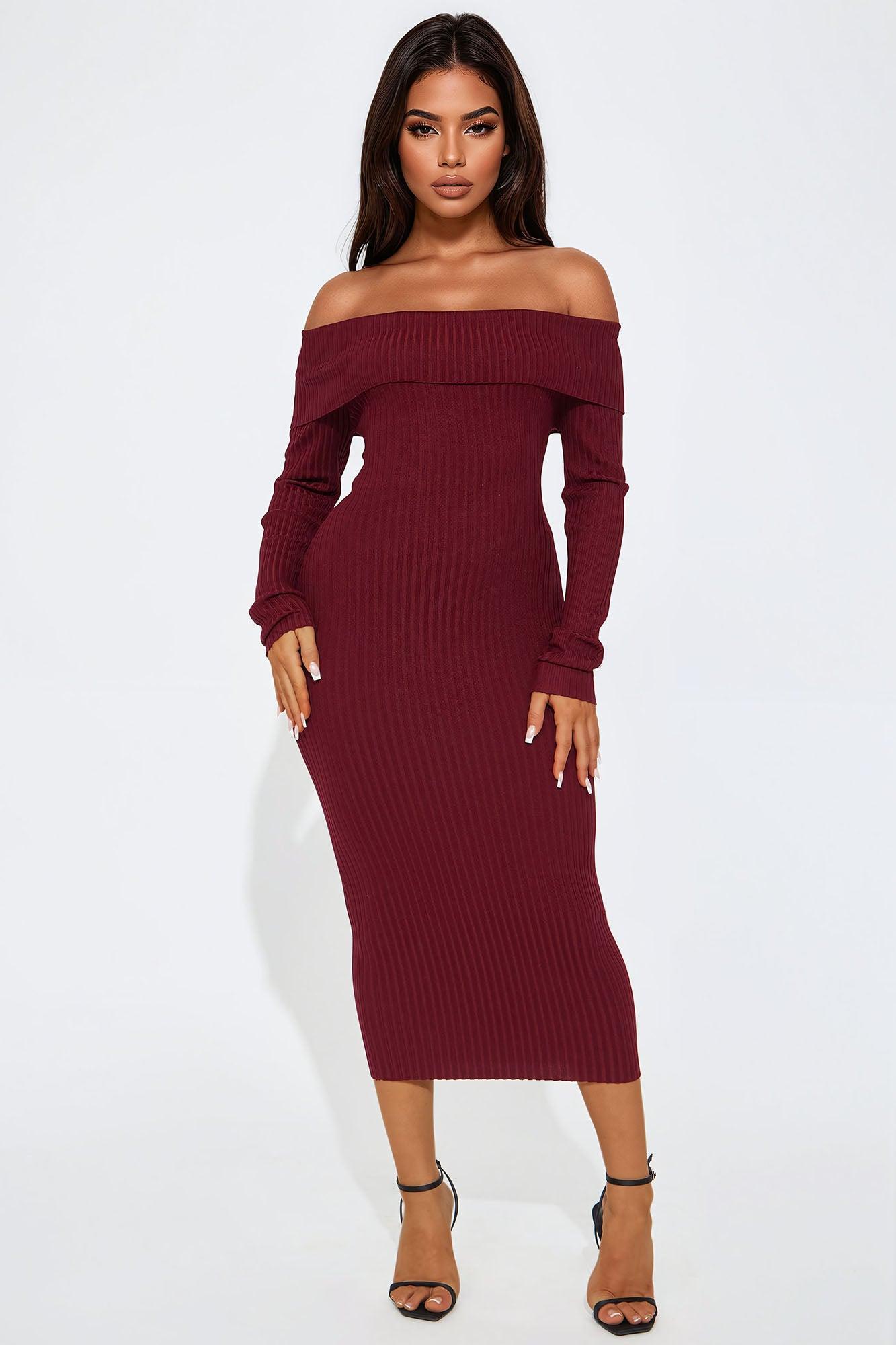 Going Steady Ribbed Midi Dress - Wine Product Image