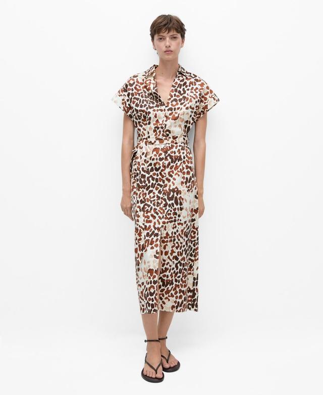 Mango Womens Bow Detail Animal-Print Dress Product Image