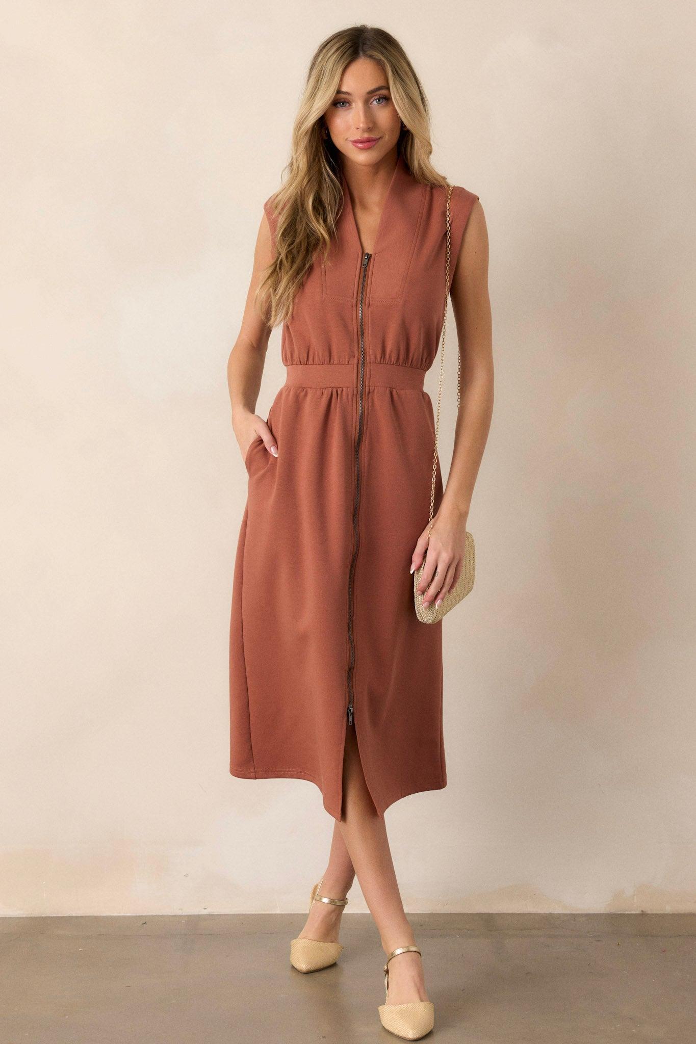 Distant Sun Terracotta Sleeveless Midi Dress product image