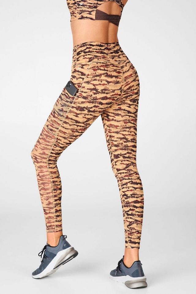 Fabletics On-the-Go High-Waisted Mesh Legging Womens Cacao Tigress Size XXS Product Image