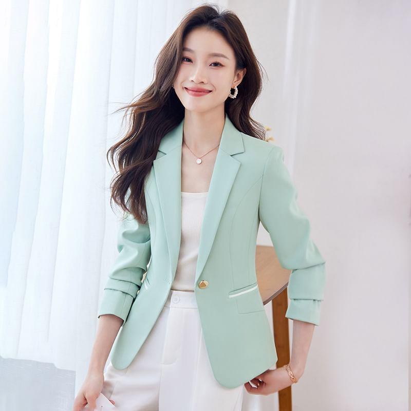 Notch Lapel Contrast Trim Single-Button Blazer Product Image