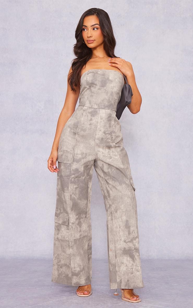 Petite Grey Washed Cargo Jumpsuit Product Image