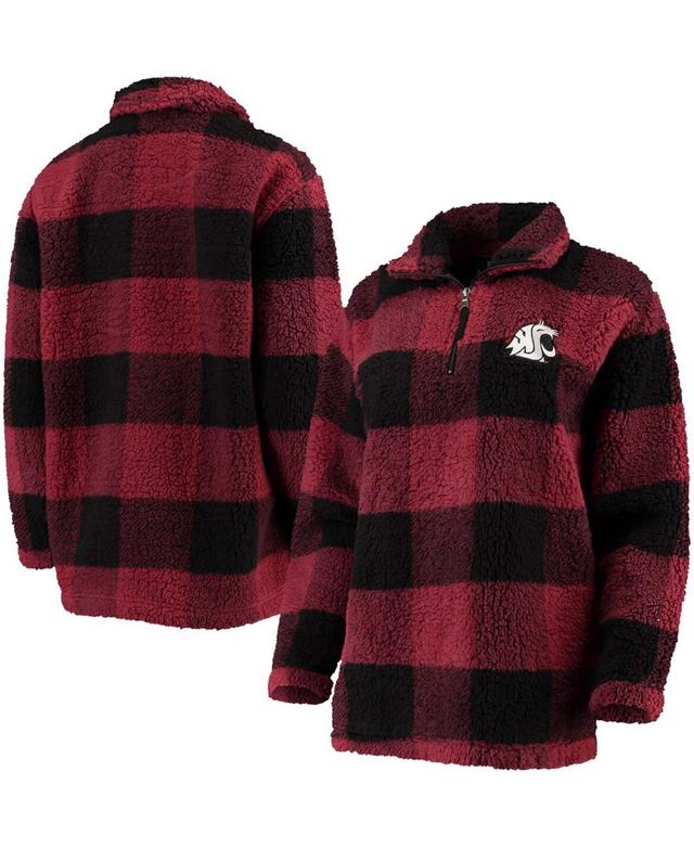 Womens Crimson/Black Washington State Cougars Plaid Sherpa Quarter-Zip Pullover Jacket Product Image