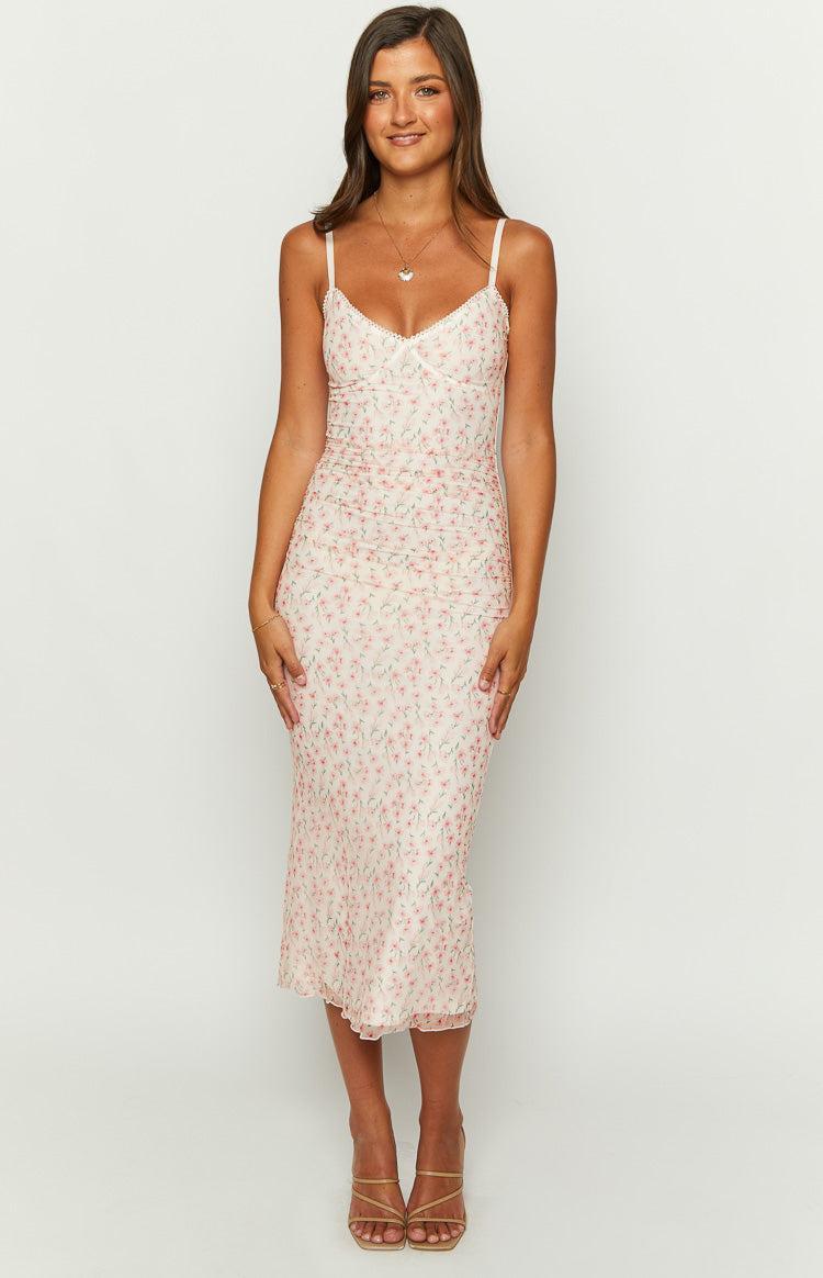 Capri Pink Floral Mesh Midi Dress Product Image