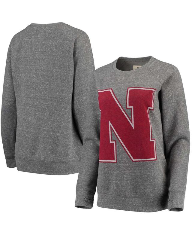 Womens Pressbox Heathered Gray Nebraska Huskers Big Team Logo Knobi Fleece Tri-Blend Crew Neck Sweatshirt Product Image