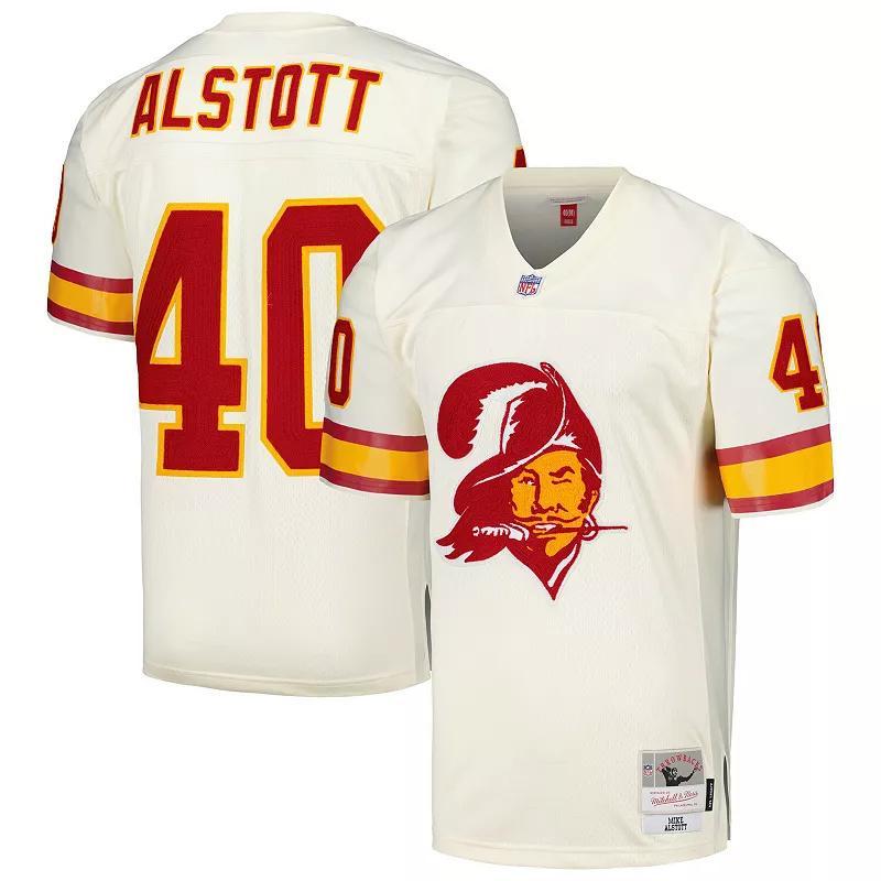 Mens Mitchell & Ness Mike Alstott Cream Tampa Bay Buccaneers Chainstitch Legacy Jersey Product Image