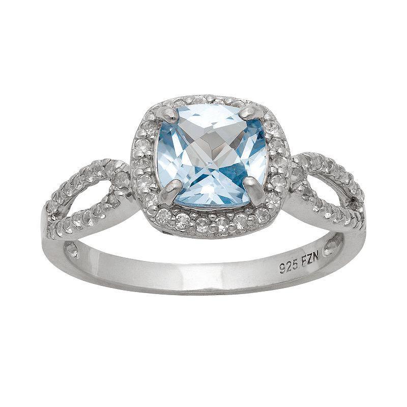 Sterling Silver Lab-Created Aquamarine and Lab-Created White Sapphire Halo Ring, Womens Multi Product Image